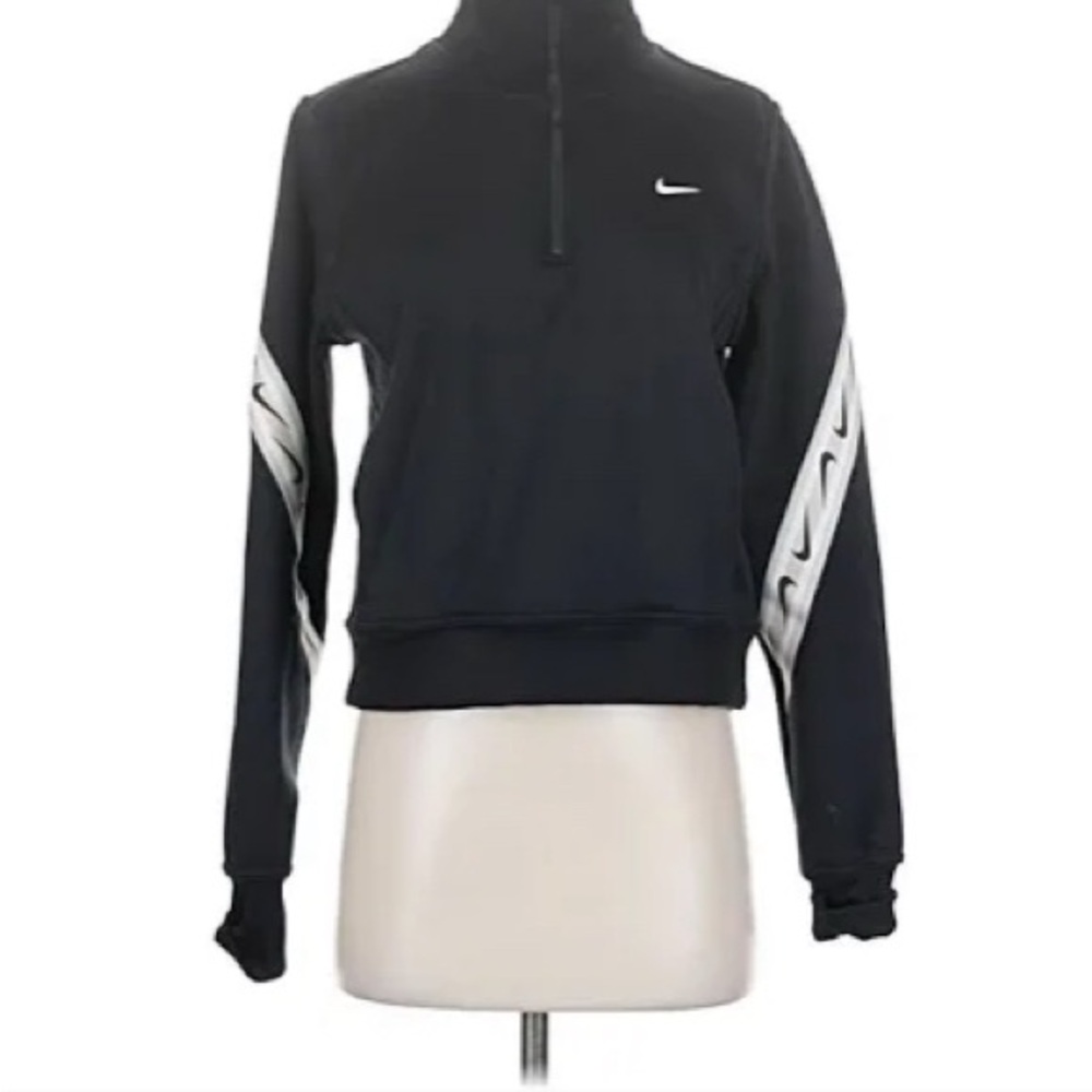 Nike Black Half‑Zip Therma-Fit Pullover with White Swoosh Accents
